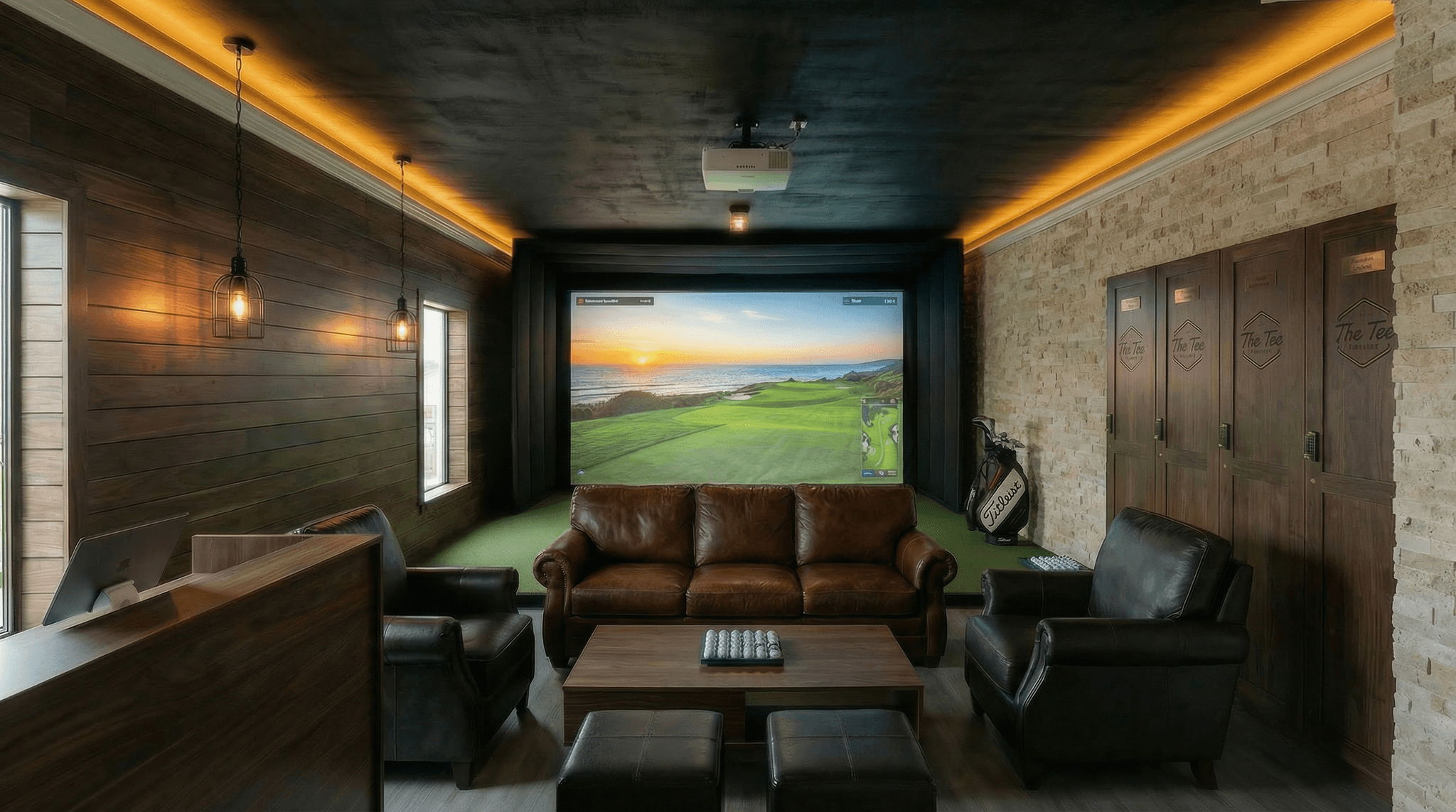 Tee Lounge premium golf simulator and cigar lounge interior